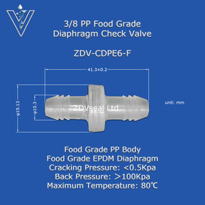 ZDVseal 3/8 Barb Foods Safe <span class=keywords><strong>Medical</strong></span> Válvula de retención unidireccional para tubos de manguera de 8mm Válvulas de no retorno de diafragma EPDM - Product Image 2