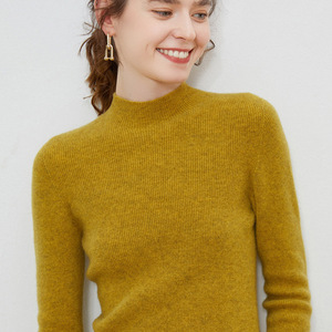 Suéter de Cachemira 100% Lana de Color Sólido, Camisa Base de <span class=keywords><strong>Manga</strong></span> <span class=keywords><strong>Larga</strong></span> para Mujer, Suéter de Punto Ajustado a <span class=keywords><strong>Rayas</strong></span>, Nuevo Suéter de <span class=keywords><strong>Cuello</strong></span> <span class=keywords><strong>Alto</strong></span> a Media Altura - Product Image 3