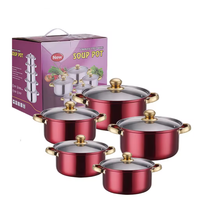 Grosir 10pcs Set Panci dan Wajan Stainless Steel Gagang Emas, Panci Sup, Panci Masak, Set Casserole Susu, Peralatan Masak Dapur