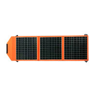 SMUXI 30W18V Panneau Solaire Monocristallin Pliable Portable à 21% d'Efficacité, Chargeur Double USB Noir+Orange 0.8kg, Petit Modèle pour Voiture Autonome