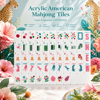 Set Mahjong Tema Leopard Bunga Amerika, Ubin Akrilik Putih Mewah Ukuran 1,42 inci, Ukiran Laser, Gudang Lokal AS, Pengiriman Cepat