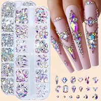 12 compartiments de strass pour ongles en cristal 3D, formes variées, effet gelée, décorations pour nail art et accessoires de bijouterie DIY