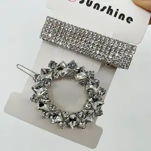 Boutique Korean Version New Square Full Diamond Glass Rhinestones Oval Snap Clips for Hair Crafting