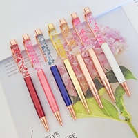 Stylo à bille en métal avec 18 petites fleurs séchées, pour logo, créatif, DIY, à effet flottant, vente en gros d'usine