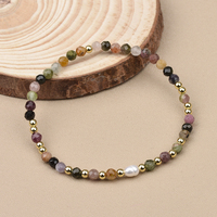 Bracelet Élastique en Perle de Riz d'Eau Douce Unique et Perles de Pierres Naturelles Facettées Rondes de 4mm (Tourmaline, Lapis, Améthyste, Quartz Rose)