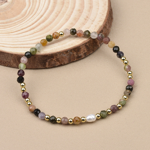 <span class=keywords><strong>Bracciale</strong></span> Elastico con Perla Singola d'Acqua Dolce a Chicco di Riso e Perline di Pietre Naturali Sfaccettate Tonde da 4mm in Tormalina, Lapislazzuli, Ametista e <span class=keywords><strong>Quarzo</strong></span> <span class=keywords><strong>Rosa</strong></span> - Product Image 6