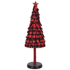 Red Plaid Felt Petal Cone <b>Christmas</b> <b>Tree</b> Two-Tone Red Black Wood Base Lodge Cabin Ski Resort <b>Mini</b> Mantel - Product Image 3