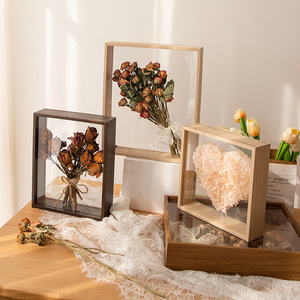 8*8 Inch Dried Flower Display Stand Decorative Floating Photo Frame Double Sided Wooden Shadow Box Picture Frame with Glass