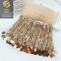 LEIXUSI 16cm Dentelle géométrique à sequins et pompons, broderie perlée pour costumes de scène, bijoux et accessoires DIY