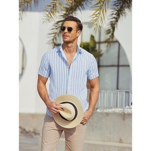 Custom <b>Mens</b> Linen Short Sleeve Casual Button Down <b>Shirt</b> Breathable <b>Beach</b> Wedding <b>Shirts</b> - Product Image 4