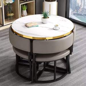 Set <span class=keywords><strong>Tavolo</strong></span> <span class=keywords><strong>da</strong></span> <span class=keywords><strong>Pranzo</strong></span> Rotondo Moderno e Lussuoso, <span class=keywords><strong>Design</strong></span> Salvaspazio, <span class=keywords><strong>Sedie</strong></span> in PU Ideali <span class=keywords><strong>per</strong></span> Appartamenti e Sale <span class=keywords><strong>da</strong></span> <span class=keywords><strong>Pranzo</strong></span> Domestiche - Product Image 4