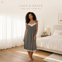 Robe de nuit mi-longue en coton modal pour femme, la plus vendue, sans col, avec dentelle, manches courtes et volants, idéale pour l'été et la maison