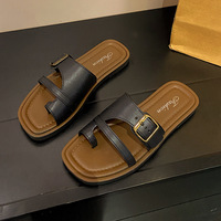 Nouvelles Sandales Compensées Coréennes Personnalisées pour Femmes, Douces, Été, Plein Air, Plage, Design Plat à Boucle de Ceinture, Tendance Mode