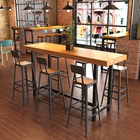 Tables hautes de bar en bois massif américain Chaises style loft industriel pour magasin de thé au lait Café Restaurant Meubles de gros