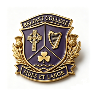 Belfast College Crest <b>Badge</b> Gold Plated Zinc Alloy Hard Enamel Double Side Religious Emblem Business Gift - Product Image 3