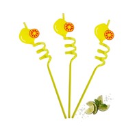 Plastic PET Crazy Straw met fruitdecoratie, multicolor, 6mm diameter, 26cm lengte, recyclebaar, party- & drinkrietje voor bubble tea