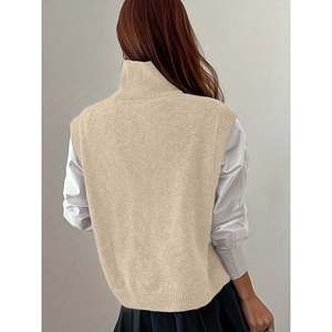 Chaleco de punto de lana con cuello simulado y abertura lateral, color albaricoque, para mujer, ropa exterior informal - Product Image 6
