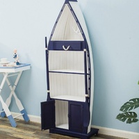 Meuble de rangement en bois de style méditerranéen rétro en forme de bateau, bibliothèque sur pied pour la maison, la chambre et le salon