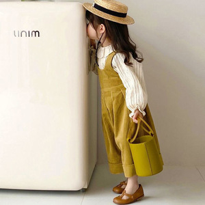 Bán buôn Boutique mùa xuân mùa thu trẻ em trang phục 2pcs sọc Top + vải to sợi Overalls cô gái giản dị Quần áo bộ - Product Image 3