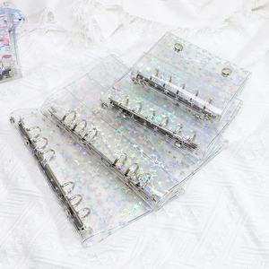 A8 Budget Binder Cover Clear PVC 5 Ring Binder Glitter Star Protector de carcasa de cuaderno recargable con 2 broches para sobres de efectivo - Product Image 1