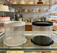 Boîtes à gâteaux miniatures rondes en plastique transparent imprimées UV recyclables personnalisées avec ruban en satin, emballage pour pâtisserie, pour mousse, desserts d'anniversaire