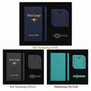 Logo Pu Leather Passport Cover Strap Luggage Tag Set Custom Embossed <b>Travel</b> <b>Document</b> <b>Holder</b> Gift Box Bag Promotional - Product Image 3