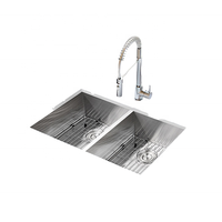 Évier de cuisine encastrable en acier inoxydable fait main de calibre 16, modèle 3218, avec robinet inclus