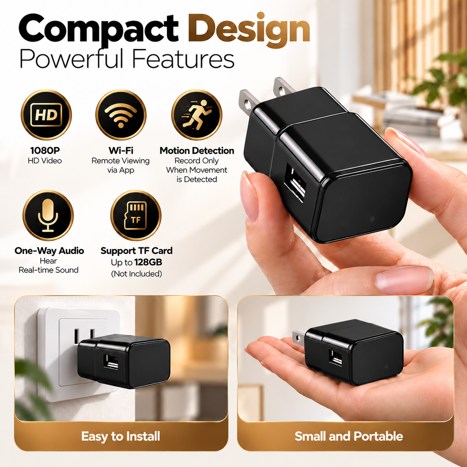 Usb Detect 1080P WiFi USB Wall Charger Camera US Plug with Motion Detection and ...
