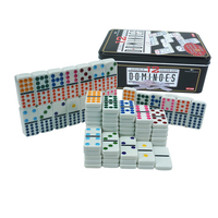 Ensemble de jeu de train mexicain personnalisé double 12 dominos, points colorés de 8mm d'épaisseur dans une boîte en fer blanc pour un jeu de table amusant