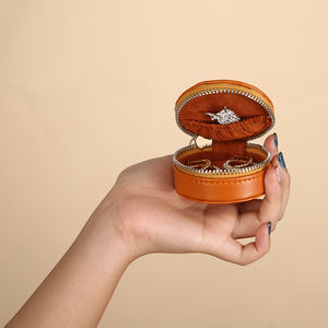 Personalized Custom Logo Modern PU Leather <b>Mini</b> Travel Zipper Ring Jewelry <b>Box</b> Dustproof Earring Necklace Packaging <b>Storage</b> - Product Image 6