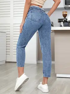 Grosir Pabrik 2023 Jeans Kasual Harian Wanita Jeans Sobek Pinggang Tinggi Potongan Mentah
