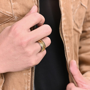 Rotatable Tire Pattern <b>Ring</b> Men's Geometric Design Steel Black Gold Fashion Jewelry Gift Index Finger <b>Ring</b> - Product Image 3