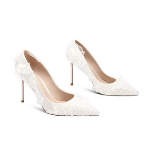 Scarpe da Donna Personalizzate dal Produttore, Nuove, Romantiche, in Pizzo <span class=keywords><strong>Bianco</strong></span> <span class=keywords><strong>con</strong></span> Applicazioni Floreali, Punta Affusolata e <span class=keywords><strong>Tacco</strong></span> a Spillo - Product Image 3