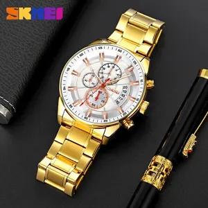 חם עסקים Reloj Hombre SKMEI 9285 יוקרה גברים של שעונים נירוסטה עמיד למים לוח שנה קוורץ יד שעונים