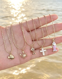 Gold Plated Fish Crab Cross Pendant Necklace Ocean Series Accessories Rhinestone Charm <b>Chain</b> Pendant Necklace - Product Image 2