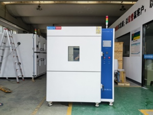 Ba buồng nhiệt độ và sốc nhiệt tác động buồng thử nghiệm nhà máy khí hậu điện tử Nhiệt đi xe đạp sốc buồng thử nghiệm. - Product Image 2