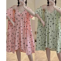Vêtements de nuit en coton pour femmes, robe sexy avec robe de nuit, style floral, robe de nuit avec peignoir, 2 pièces, lingerie, pyjama
