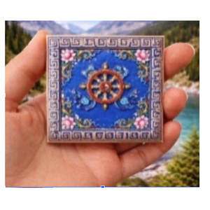 Vente en gros de roues de Dharma bouddhistes tibétaines décoratives, motif floral de lotus bleu, art mural bouddhiste pour la décoration de temples et de maisons, en vrac - Product Image 2
