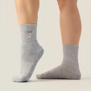 <b>Custom</b> Embroidered Non-Slip Crew <b>Socks</b> Full-Sole Silicone <b>Grip</b> Dots Heather Grey Cotton Blend Yoga Pilates Barre Gripper - Product Image 2
