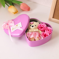 Emballage élégant en forme de cœur, ours en peluche, 3 savons en forme de rose, boîte cadeau pour la Saint-Valentin, cadeau pour la fête des mères