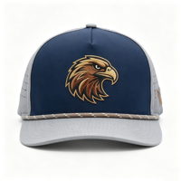 Gorra Trucker Deportiva Personalizada al por Mayor de 5 Paneles con Logotipo Bordado de Alta Calidad, Cuerda de Esponja Marrón y Parche de Águila Tejido