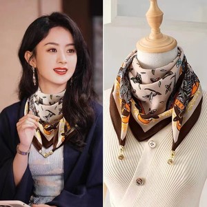 Écharpe carrée en coton et lin imprimée avec fermeture magnétique, cache-cou style coréen, motif frais et doux pour femmes - Product Image 1