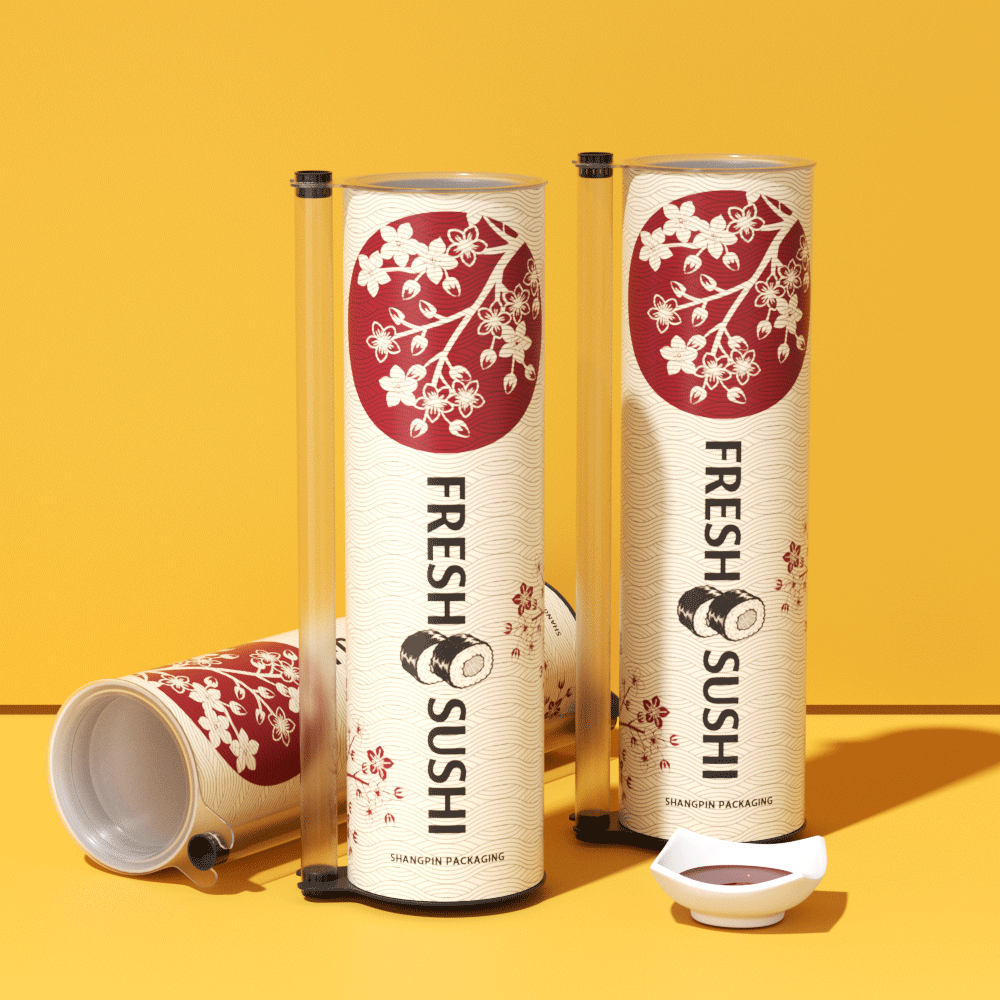 Custom Printed Eco-friendly Food Grade Sushi Paper Tube with Chopsticks Cylinder Paper Canister Packaging