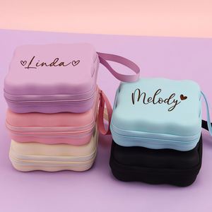Custom Name Charger Storage <b>Bag</b> Personalized PU Leather Fashion Square Travel Small Items Organizer Compact <b>Cable</b> Pouch - Product Image 2