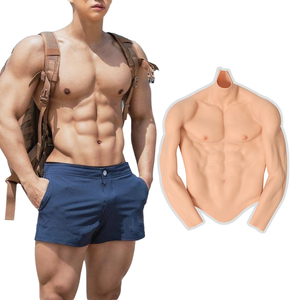 Vnmcry Réaliste Silicone Faux Musculaire Muscles Pectoraux Et Abdominaux Seins Poitrine Masculine Abdominaux Pectoral Artificiel Pour Cosplay (Bronzage, Taille XS - Pas De Poils Corporels