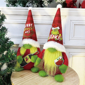 Green Monster Dwarf Christmas Doll Faceless <strong>Grinch</strong> Plush <strong>Toy</strong> Christmas Gift-Factory Wholesale - Product Image 1