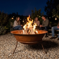 Foyer extérieur en bois de 29 pouces, durable et robuste, avec pieds, pour jardin et camping