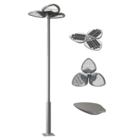 Lampadaire LED extérieur, éclairage de jardin, 3 têtes, 30W, 5V, batterie, lumière élégante moderne, gris sable, 6000K, PC, aluminium, IP65, 657X466X200MM