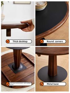 Ensemble de table <span class=keywords><strong>ronde</strong></span> en <span class=keywords><strong>bois</strong></span> massif de style rétro moderne avec plateau en noyer et en pierre, adapté aux petits foyers ou appartements - Product Image 6