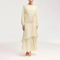 Abaya personnalisée 2026 à imprimé floral et fronces pour femmes musulmanes, robe longue modeste islamique à manches longues et à volants, en mousseline respirante